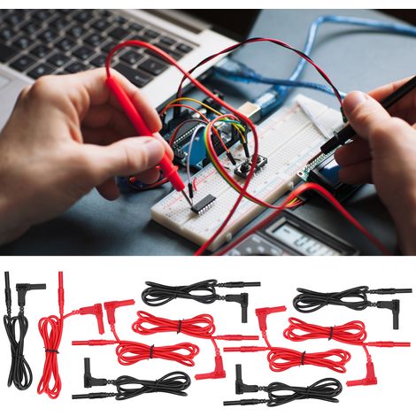 Testkabel mit 4 mm Bananenstecker / geradem einziehbaren Stecker Typ 70026, abgewinkeltem Stecker, Stecker-Stecker / Schutztyp, rot und schwarz, verkauft in 5er-Packs. (1/5)