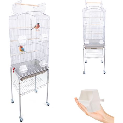 Gabbia Voliera per Uccelli Bianca per Pappagalli con Piedistallo 46 x 36 x 148cm (1/5)