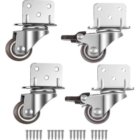 Lot de 4 roulettes pivotantes pour meubles, avec frein et platine de fixation en L de 25 mm. (1/5)