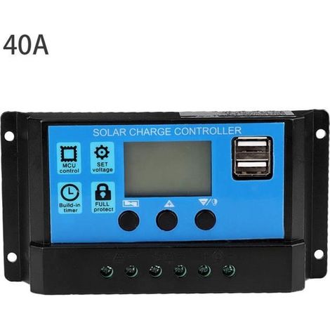 régulateur de charge solaire Contrôleur de charge solaire automatique 40A 12V 24V Contrôleur PWM (40A)