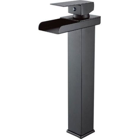 Cleafe - Miscelatore A Cascata Nero Lavabo Bagno Rubinetto A Canna Alta Monocomando 87399 - (1/5)