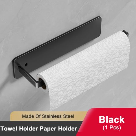 Porte-essuie-tout autocollant noir, porte-papier toilette sans perçage, étagère de rangement extensible pour cuisine et salle de bain, gris, noir et blanc (1/5)
