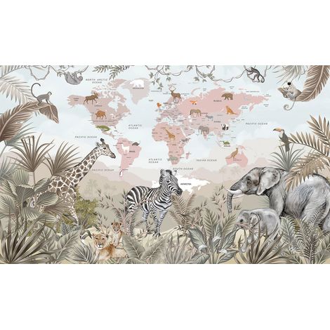 Papier peint panoramique Enfants - Carte du Monde - 130 cm x 78 cm (1/2)
