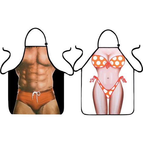 2 3D-Muskel-/Bikinischürzen – wasserdicht – für Paare – Grillgeschenk – Spaß