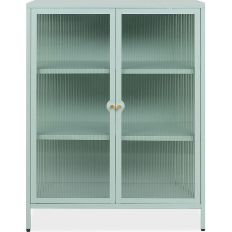 Commode avec 2 portes vitrées et 2 étagères en métal L80 cm - MILTON