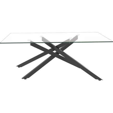 Table basse rectangulaire en verre trempé avec pieds en métal noir - 120x60x46 cm (1/5)