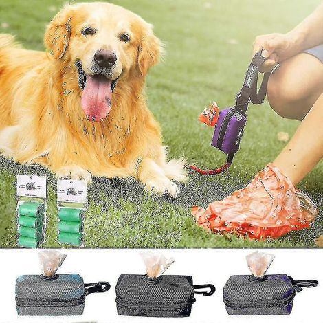 Distributeur de sacs à déjections canines portables - Sac à déjections pour animaux domestiques en extérieur, 1 pièce, violet (1/5)