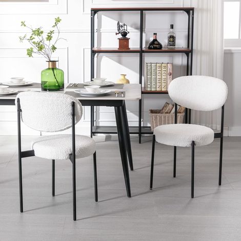 Wahson Sillas de comedor 2Pcs, Silla moderna sin brazos, Silla con tapizado de piel sintética y patas de metal, Blanco (1/5)
