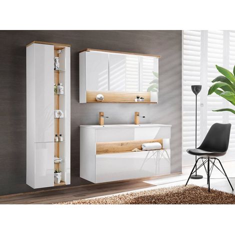 Ensemble meubles de salle de bain complet avec cabinet miroir - Blanc - 120 cm - Caraïbe - Livraison gratuite
