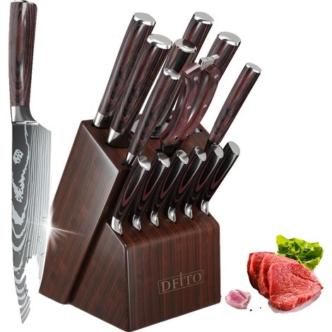 Juego de cuchillos de chef, acero de alto carbono, mango ergonómico, marrón. (1/2)