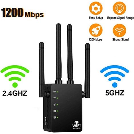 Amplificateur WiFi 1200Mbps Répéteur sans fil Boosteur de signal, Double Bande 2,4 et 5GHz avec Port Ethernet Gigabit, Étendeur de portée pour Maison Intelligente et Appareils Alexa (1/4)