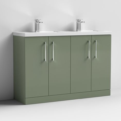 Nuie Arno Satin Green 1200mm 4 Door Vanity Unit and Double Polymarble Basins - ARN803C (1/3)