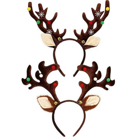 ABOOFAN Lot de 2 serre-têtes de Noël en forme de bois de renne, accessoires de coiffure pour les fêtes, serre-têtes oreilles de renne, coiffe de fête