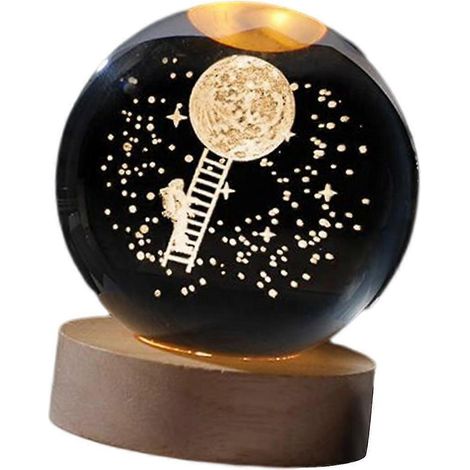 Lampe de table veilleuse boule de verre 3D, jouet éducatif pour bureau, cadeau d'anniversaire-Moon (1/5)
