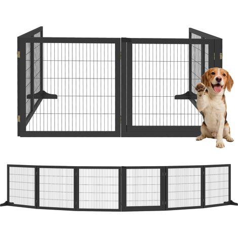 Barrière de sécurité Chien Pliable à 6 Panneaux, autoportante avec Pieds de Support Amovibles, barrière Chien intérieur en Bois de pin, pour escalier, Porte, couloirs, 432 x 36 x 70 cm, Noir (1/5)