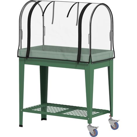 Jardin urbain surélevé sur roulettes, serre avec couvercle et étagère inférieure pour la culture des plantes, 80 x 40 x 120 cm, vert (1/5)