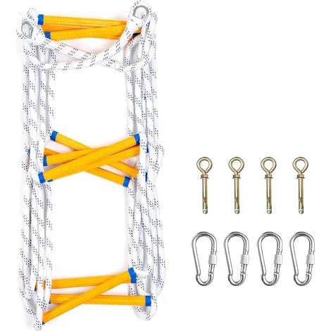 10m Échelle de Corde de Secours, Échelle d'Évacuation Portable Échelle de Secours d'Urgence, Pliante et Portable, avec Crochet, pour Fenêtre, Balcon et Balustrade (1/4)