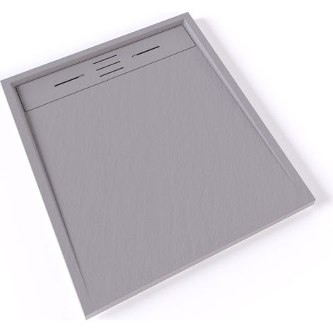 HIEMAL Receveur de douche 80 x 90 cm résine Gris aspect ardoise + bonde incluse - Salle de bain