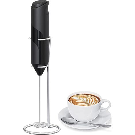 Mousseur à lait électrique portable avec support, fonctionnant sur piles, fouet à café, mélangeur à boissons portable pour café, frappé, latte, matcha, chocolat chaud (1/5)