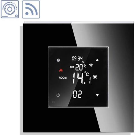 Termostato digital + WiFi, 3 en 1 KOOB frontal cristal negro (1/4)