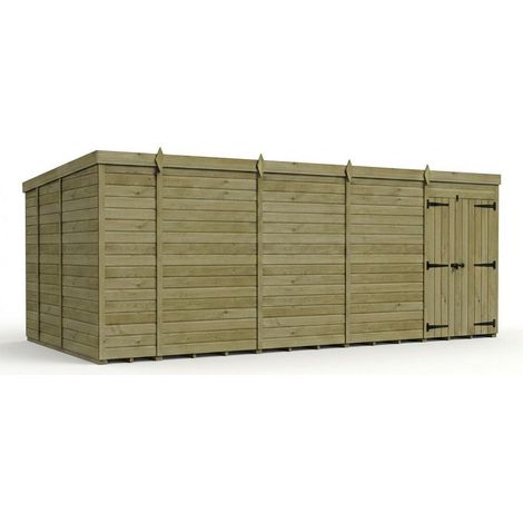 18ft x 9ft Pent Garden Shed Double Door No Windows - Pressure Treated Timber - L549 x W274 x H210 cm - Natural
