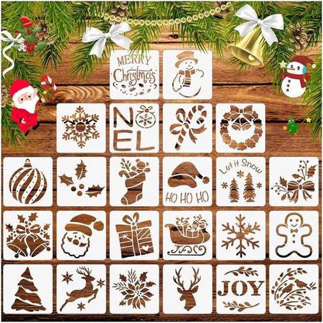 Lot de 24 pochoirs de Noël en plastique réutilisables - Idéaux pour dessin, peinture, scrapbooking et DIY - Parfaits pour cartes et ornements (1/5)
