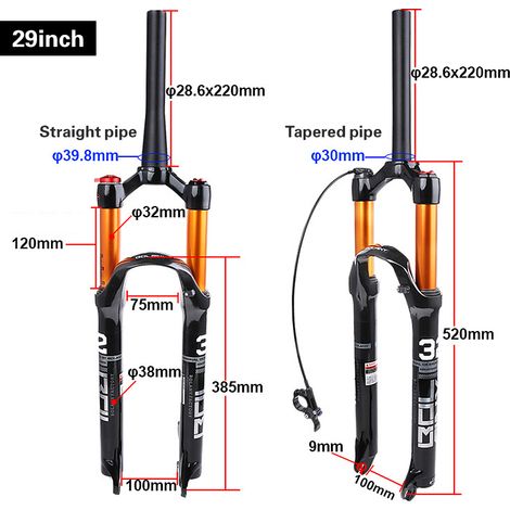 Fourche avant pneumatique ultra-légère de 29 pouces avec télécommande, accessoires d'amortissement de Suspension de vélo en alliage de magnésium, pièces de Cycle