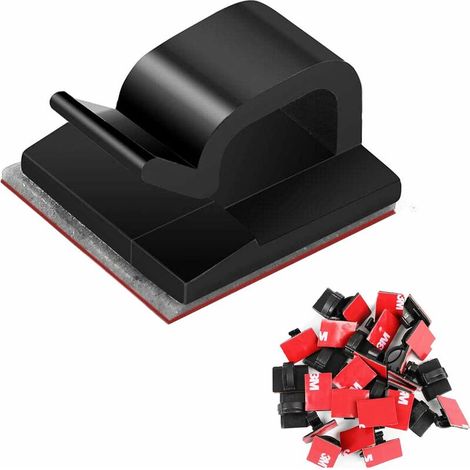 50 clip per cavi autoadesive Triomphe per TV, PC, laptop, ufficio, casa (nere) - AquaForge (1/5)