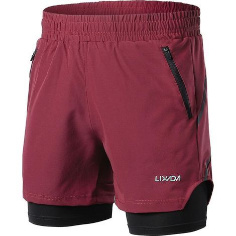 Lixada Herren 2-in-1 Laufshorts, schnelltrocknend, atmungsaktiv, für Sporttraining, Joggen und Marathon, Schwarz CL (1/5)
