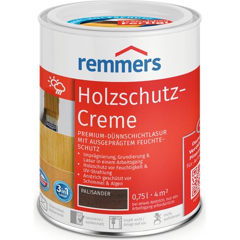 Remmers Holzschutz-Creme 3in1 palisander, 0,75 Liter, tropffreie Holzlasur für aussen, 3facher Holzschutz mit Imprägnierung + Grundierung + Lasur