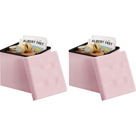 WOLTU 2x Panca Contenitore, Pouf Cassapanca per Corridoio e Salotto, 43L, 37,5x38 x37,5cm, Rosa