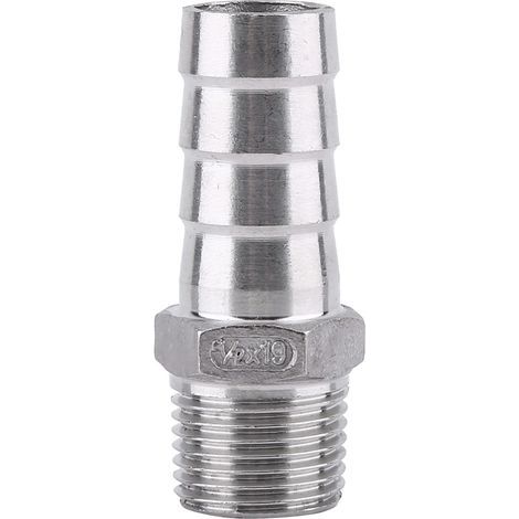 Raccord de tuyau d'eau mâle en acier inoxydable, connecteur à embout cannelé (1/2" x 19 mm) (1/4)