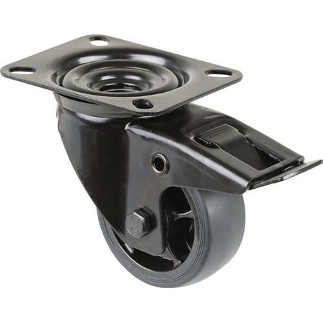 Rueda giratoria D.80mm Cap.100kg con freno. Goma 104x80mm negra BS ROLLEN (1/2)