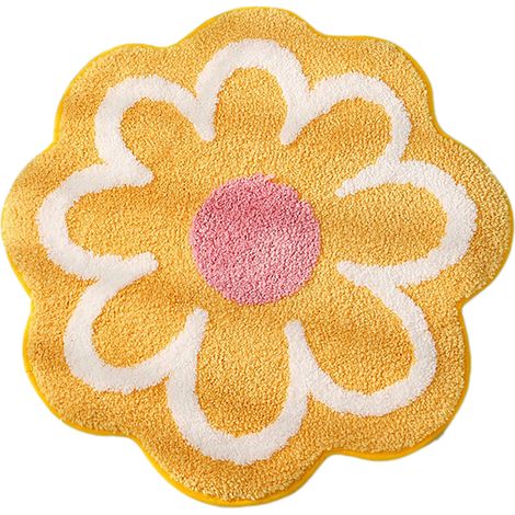 Tapis de sol de salle de bain en fibres ultrafines douces à motif floral, antidérapant et absorbant l'eau, tapis de bain et de porte (Jaune) (1/5)