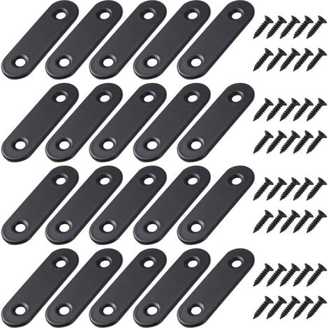 Equerre de Fixation Plats Droits Support en Droit Plat Metalliques Equerres avec Vis pour Bois Meubles Placard Réparation Support 50  16mm Noir 20 Pièces