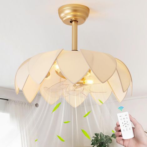 Ventilateur Plafond LED Doré 50 cm, Fandelier Style Bohème en Forme de Fleur, 6 Vitesses avec Télécommande, pour Chambre et Salon (1/5)