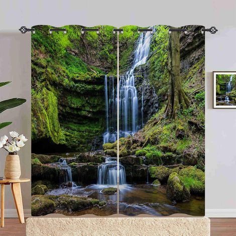 Rideau Occultant Nature Cascade Rivière Rideau Thermique Isolant Draperies Intérieurs Tenture Opaque à Oeillets pour Maison Chambre Salon Fenetre 2 Pièces L 140 x H 240 cm - 140L X 240H cm (2 Panneaux (1/5)