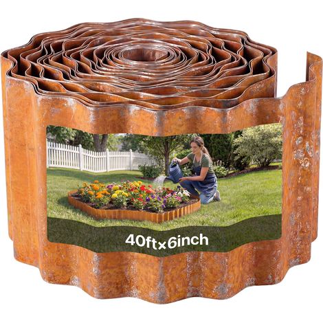 VEVOR Rasenkante 12480x147 mm, Beeteinfassung mit Handschuhen, Wegbegrenzung aus Kohlenstoffstahl, Robuste Metall-Beetumrandung, Mähkante, Gartenpalisade für Blumenbeete & Gartenwege (1/5)
