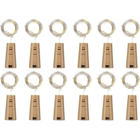 Luminaire En Liège Pour Bouteille - Guirlande Lumineuse À 20 LED Sur Fil De Cuivre De 2 M - Pour Décoration Intérieure Extérieure Fêtes Mariages Noël Halloween - Lot De 12 (1/5)