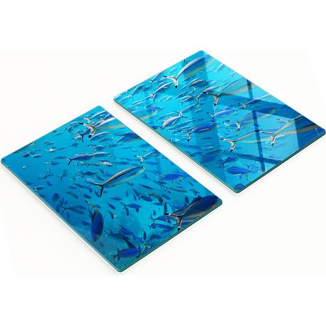 Tablas decorativas de cristal para cortar y servir con dise帽o de peces de coral, 2x40x52 cm.