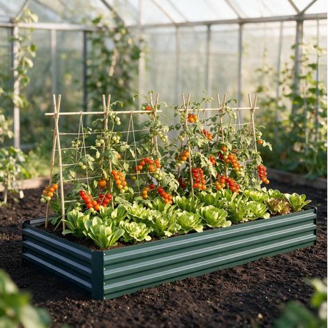 Orto rialzato da giardino 241 x 90,5 x 30 cm in acciaio, verde scuro HAVRYA (1/5)