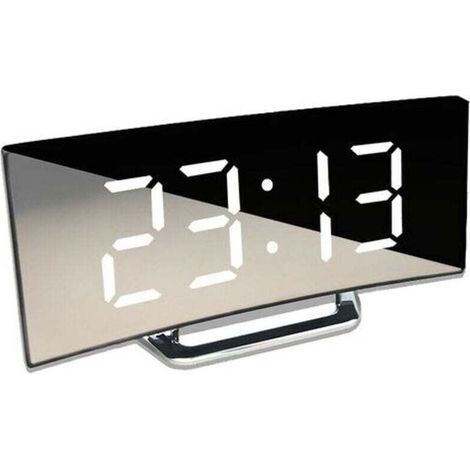 Réveil numérique Horloge électronique incurvée Grand écran LED Horloge Miroir Horloge Réveil silencieux