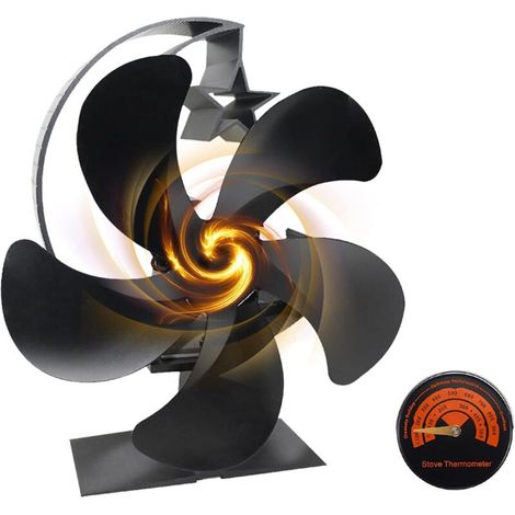 5-Blade Wood Stove Fan, Silent Fireplace Fan with Thermometer, Heat-Powered Wood Stove Fan, Eco-Friendly, for Wood/Log Burners (1/4)