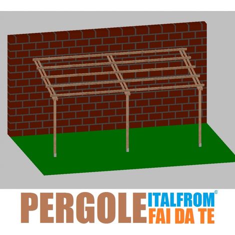 Pergola da Giardino Addossata in Legno di Pino Impregnto - mt 3 X 6 x 2,5h - con Supporti ad Interrare (1/5)