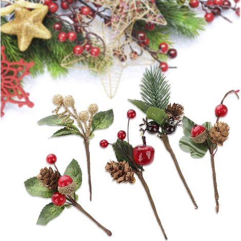 Arrangement de fleurs de Noël, 10 pommes de pin artificielles, tiges de baies, bouquets décoratifs