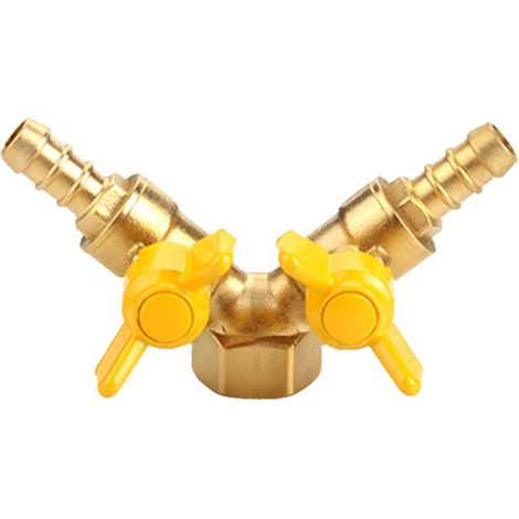 Vanne à 3 voies en laiton avec 2 interrupteurs - Connecteur de tuyau en forme de Y - Adaptateur de tuyau pour eau, gaz, carburant (1/5)