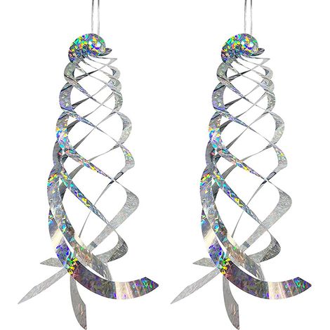 Lot de 2 spirales réfléchissantes anti-oiseaux — Dispositifs dissuasifs suspendus de 40 cm pour effrayer les oiseaux (1/5)