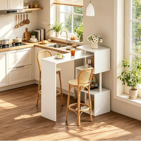 Tavolo bar multifunzione con 3 ripiani, 97,5 x 38 x 100 cm, bianco HAVRYA (1/5)