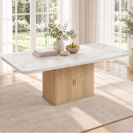 MODFU – Tavolo da pranzo allungabile 150-200x90 cm in MDF con vano contenitore integrato, base centrale compatta, piano 28 mm e carico 60 kg – Bianco (1/5)