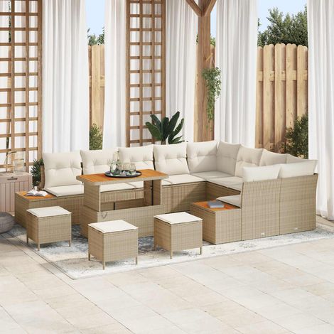 Salon de Jardin d'Angle en Résine Tressée avec Table Réglable Beige et Crème 13 Pièces - PANGIVO (1/5)